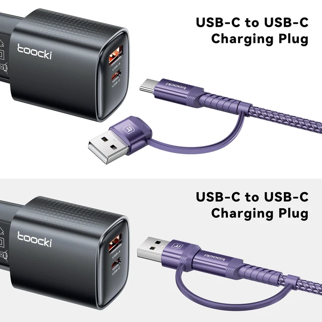 Alt view image 4 of 7 - 240W USB C to USB C Cable 10FT 2Pack, 2-in-1 Right Angle, Fast Charging | Nylon Braid, PD 3.1, Purple, USB-A & C Dual-Input for iPhone 17/16/15 Pro, MacBook Pro, iPad, Samsung Galaxy S26/S25