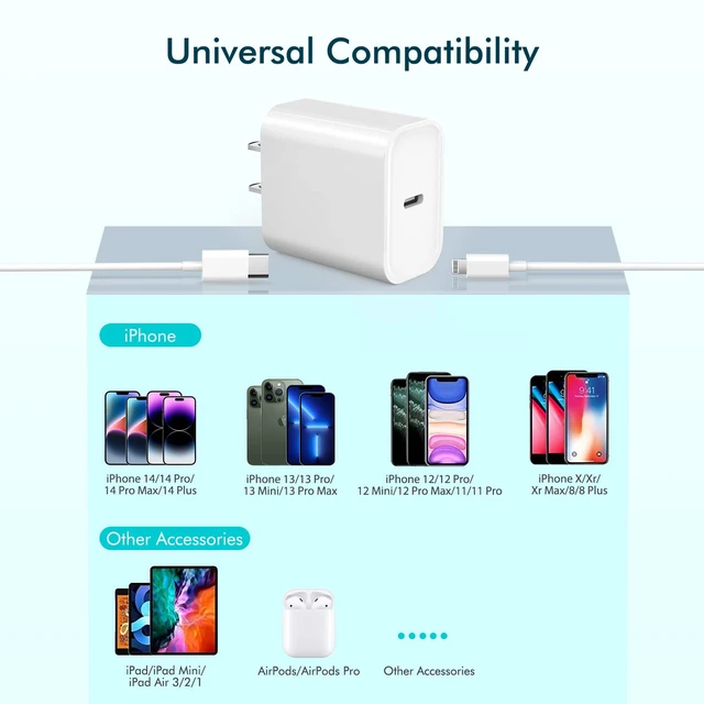 Alt view image 6 of 7 - iPhone Fast Charger,10FT Extra Long Fast Charging USB C to Lightning Cable Cord with USBC iPhone Charger Block Quick PD Travel Plug for iPhone 14/Pro/Pro Max/Plus/13/12/11/Mini/Pro/XS/XR/SE2022/8/iPad