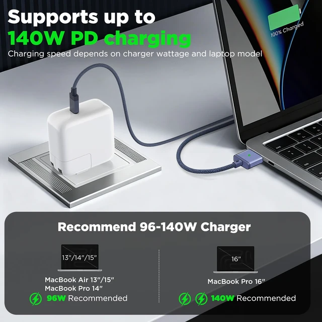 Alt view image 7 of 7 - LUCMO Magnetic 3 Cable 6.6 FT for M5/M4/M3/M2 MacBook Air Pro Charger | 140W Fast Charger USB C Cord for MacBook Air (13"/15" 2022-2026), Pro (16"/14" 2026/2025/2024/2023/2021), Blue