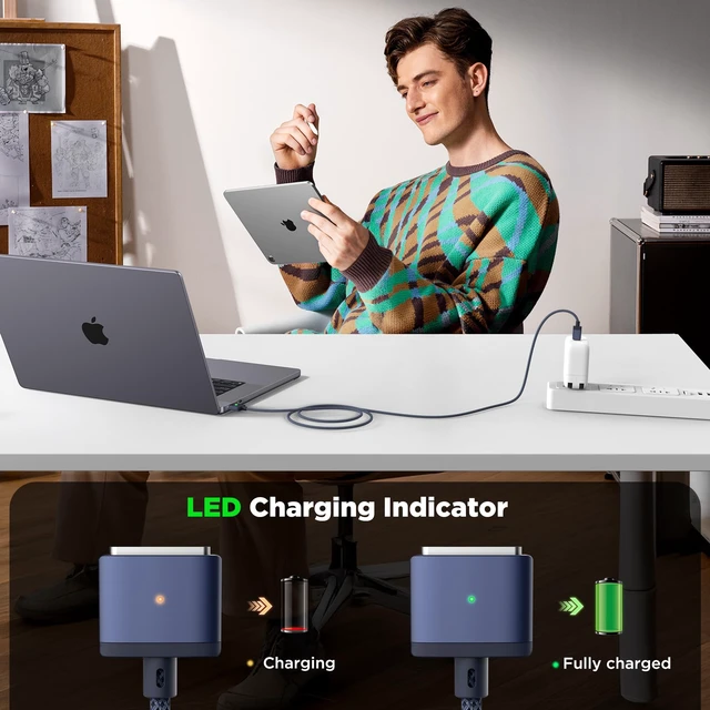 Alt view image 4 of 7 - LUCMO Magnetic 3 Cable 6.6 FT for M5/M4/M3/M2 MacBook Air Pro Charger | 140W Fast Charger USB C Cord for MacBook Air (13"/15" 2022-2026), Pro (16"/14" 2026/2025/2024/2023/2021), Blue