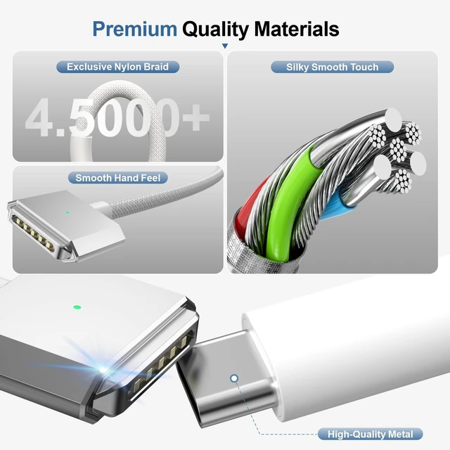 Alt view image 4 of 5 - Zuoziel 140W USB-C to Magnetic 3 Charging Cable 6.6FT | Compatible with MagSafe 3 for MacBook Air/Pro M5 M4 M3 M2 (2021-2026 Models) - White Fast Charge Safe Cable-White