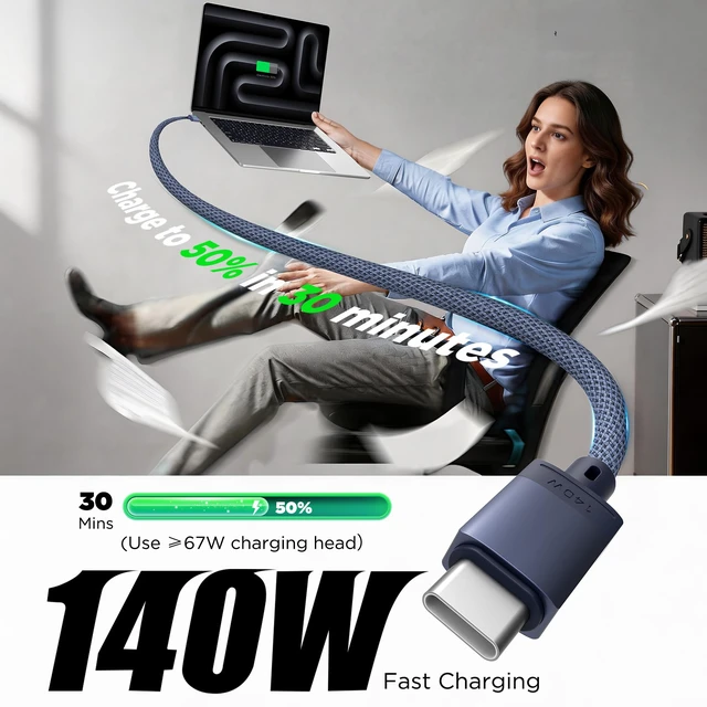Alt view image 3 of 7 - LUCMO Magnetic 3 Cable 6.6 FT for M5/M4/M3/M2 MacBook Air Pro Charger | 140W Fast Charger USB C Cord for MacBook Air (13"/15" 2022-2026), Pro (16"/14" 2026/2025/2024/2023/2021), Blue