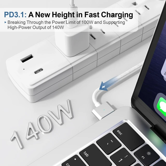 Alt view image 3 of 5 - Zuoziel 140W USB-C to Magnetic 3 Charging Cable 6.6FT | Compatible with MagSafe 3 for MacBook Air/Pro M5 M4 M3 M2 (2021-2026 Models) - White Fast Charge Safe Cable-White