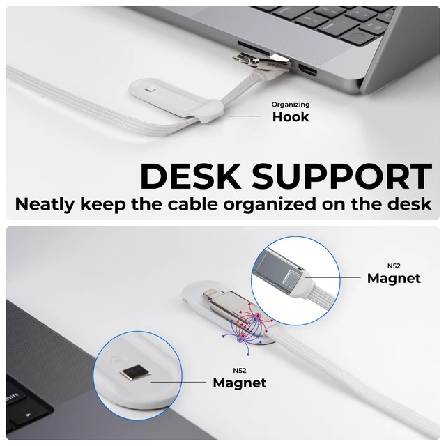 Alt view image 5 of 6 - Rolling Square inCharge XL 200 cm - USB-C Cable, Universal Smartphone Cable, Gift for Men, 6-in-1 Universal Charger for Smartphones, Technical Gadget, White, Lightning Cable 100W
