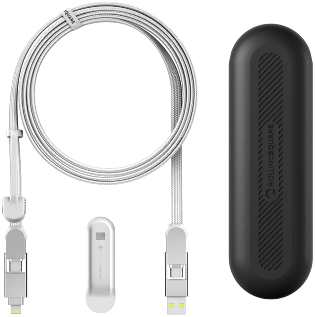 Main image of Rolling Square inCharge XL 200 cm - USB-C Cable, Universal Smartphone Cable, Gift for Men, 6-in-1 Universal Charger for Smartphones, Technical Gadget, White, Lightning Cable 100W