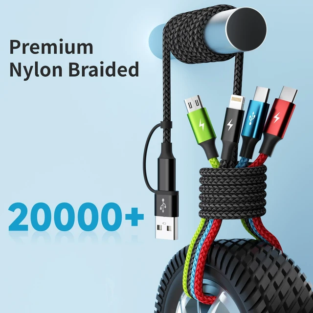 Alt view image 6 of 7 - 4 in 2 Multi Charging Cable, 3 Pack 5FT Charging Cord for Multiple Devices | USB C Charging Cable with Dual Type-C, IP & Micro Ports, Nylon Braided Multi Device Charger Cord for Travel and Car