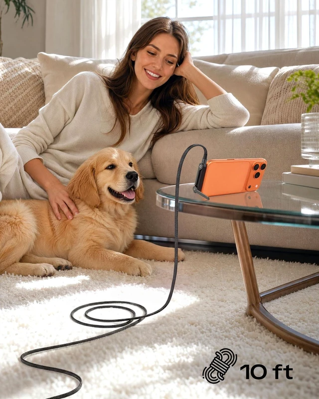 Alt view image 2 of 7 - LOOHOI 240W Fast Charging USB-C to USB-C Cable with Built-in Phone Stand | 90 Degree Fast Charging Invisible Stand Type-C Braided Charger Cable for Gaming, Streaming & Hands-Free Viewing (10FT, 2PCS)