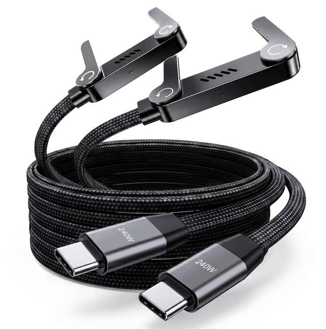 Main image of LOOHOI 240W Fast Charging USB-C to USB-C Cable with Built-in Phone Stand | 90 Degree Fast Charging Invisible Stand Type-C Braided Charger Cable for Gaming, Streaming & Hands-Free Viewing (10FT, 2PCS)