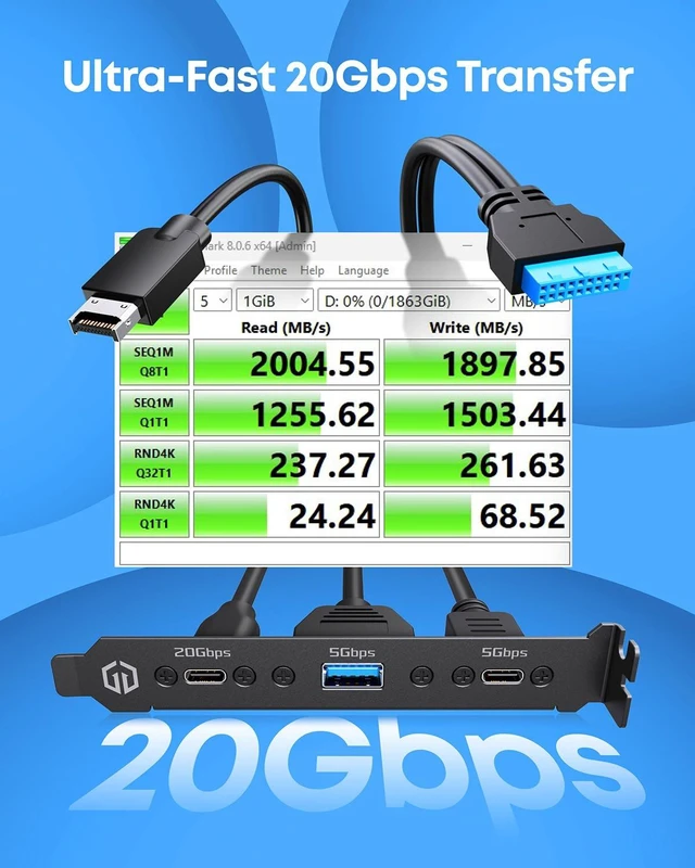 Alt view image 4 of 7 - GRAUGEAR 19pin USB Type E Key A Front Panel Header Extension Cable Adapter 20Gbps USB-C Port + 5Gbps USB/USB Type-C Ports, Internal Type-E Key-A 20pin and 19pin USB Headers to Rear PCIe Slot Expansion