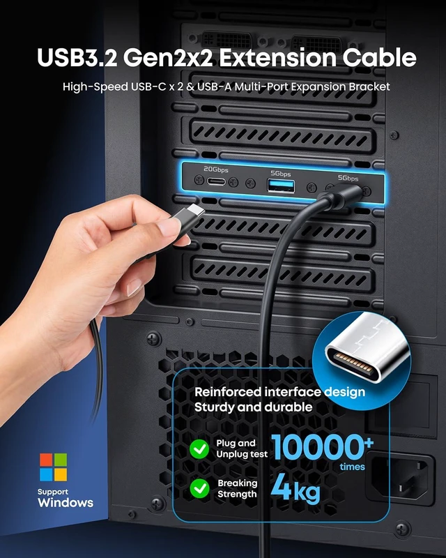 Alt view image 3 of 7 - GRAUGEAR 19pin USB Type E Key A Front Panel Header Extension Cable Adapter 20Gbps USB-C Port + 5Gbps USB/USB Type-C Ports, Internal Type-E Key-A 20pin and 19pin USB Headers to Rear PCIe Slot Expansion