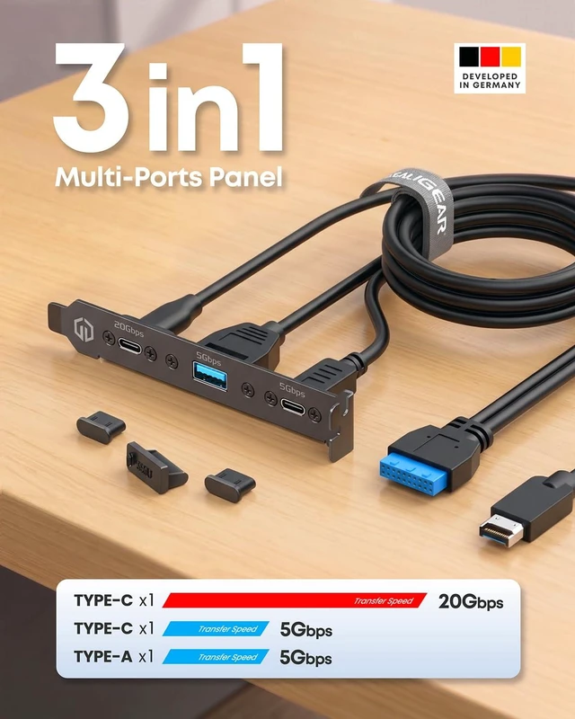 Alt view image 2 of 7 - GRAUGEAR 19pin USB Type E Key A Front Panel Header Extension Cable Adapter 20Gbps USB-C Port + 5Gbps USB/USB Type-C Ports, Internal Type-E Key-A 20pin and 19pin USB Headers to Rear PCIe Slot Expansion