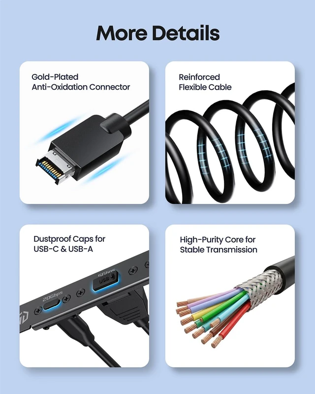 Alt view image 7 of 7 - GRAUGEAR 19pin USB Type E Key A Front Panel Header Extension Cable Adapter 20Gbps USB-C Port + 5Gbps USB/USB Type-C Ports, Internal Type-E Key-A 20pin and 19pin USB Headers to Rear PCIe Slot Expansion