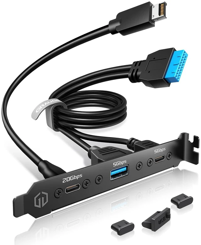 Main image of GRAUGEAR 19pin USB Type E Key A Front Panel Header Extension Cable Adapter 20Gbps USB-C Port + 5Gbps USB/USB Type-C Ports, Internal Type-E Key-A 20pin and 19pin USB Headers to Rear PCIe Slot Expansion