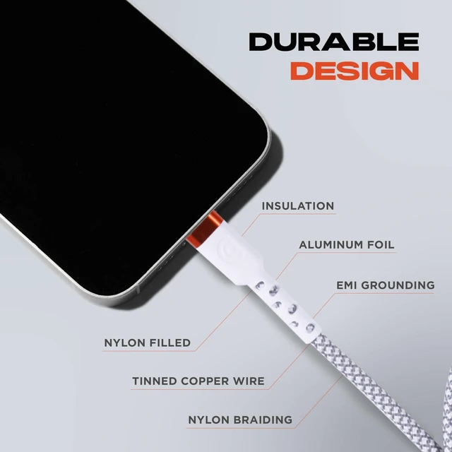 Alt view image 2 of 3 - Griffin USB-C to USB-A Cable, Fast Charging Cable with 48 Spindle Braiding, Aluminum Heads, 30,000 Bend Lifespan, Durable Fast Charging Cable