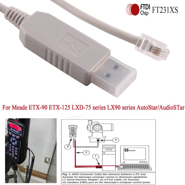 Alt view image 3 of 5 - usangreen USB to RJ9 Autostar Audiostar RS232 Interface Handbox Firmware Upgrade Cable for Meade #505 ETX127 ETX125 ETX-90 LXD75 LX80 LX90 LX65 Telscopes (Length:10FT)