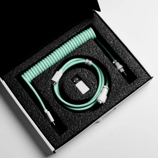 Alt view image 5 of 6 - Keychron Custom Coiled Aviator USB-C Cable - Mint, 5-Pin (GX12) Detachable Metal Connector, USB-A Adapter, Durable Braided Cable for Mechanical Keyboards, Charging & Data Transfer