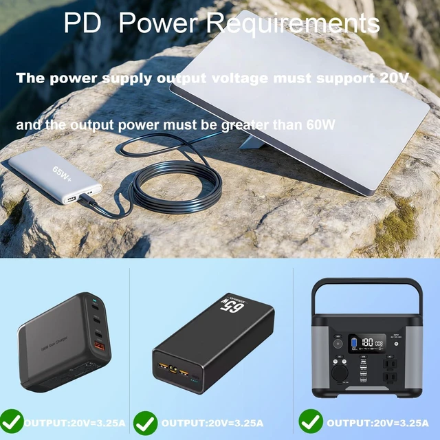 Alt view image 2 of 7 - Yatuela Starlink Mini USB-C to DC Power Cable, Type-C to DC PD 20V Input Cable, Waterproof 65W+ Compatible for Starlink Roam & Portable Satellite Dishes (16.4FT +Adapter)