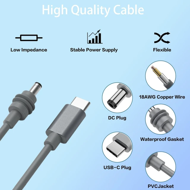 Alt view image 3 of 7 - Yatuela Starlink Mini USB-C to DC Power Cable, Type-C to DC PD 20V Input Cable, Waterproof 65W+ Compatible for Starlink Roam & Portable Satellite Dishes (16.4FT +Adapter)