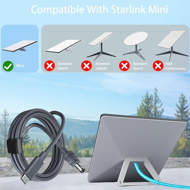 Alt view image 4 of 7 - Yatuela Starlink Mini USB-C to DC Power Cable, Type-C to DC PD 20V Input Cable, Waterproof 65W+ Compatible for Starlink Roam & Portable Satellite Dishes (16.4FT +Adapter)