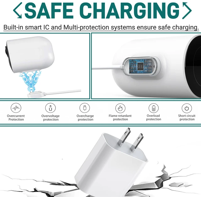 Alt view image 4 of 7 - Arlo Camera Charger 2 Pack 10FT Compatible with Arlo Pro 5S 2K, Pro 4, Pro 3, Ultra 2, Ultra, Floodlight, Go 2 Cameras, arlo Magnetic Charging Cable Outdoor Weather Resistant Connector Power Adapter