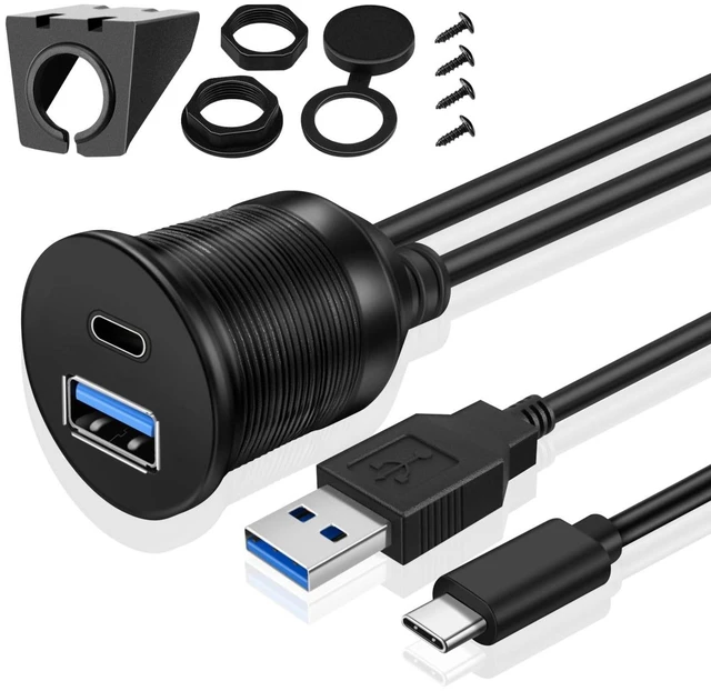 Main image of TNP Dual USB 3.0 Flush Panel Mount Extension Cable for Car Dash, 6 ft | Male-To-Female Dashboard Port with Weather-Resistant Cap; Fits Cars, Trucks, Boats, Motorcycles and Other Vehicles