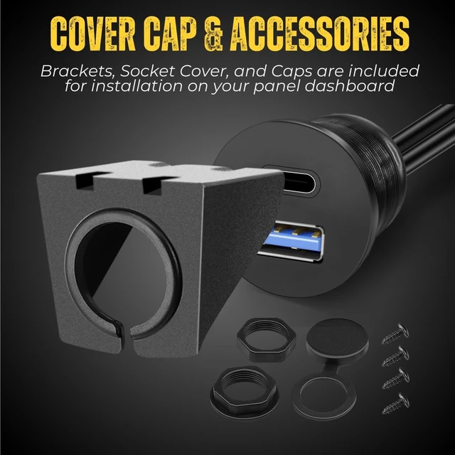 Alt view image 6 of 7 - TNP Dual USB 3.0 Flush Panel Mount Extension Cable for Car Dash, 6 ft | Male-To-Female Dashboard Port with Weather-Resistant Cap; Fits Cars, Trucks, Boats, Motorcycles and Other Vehicles