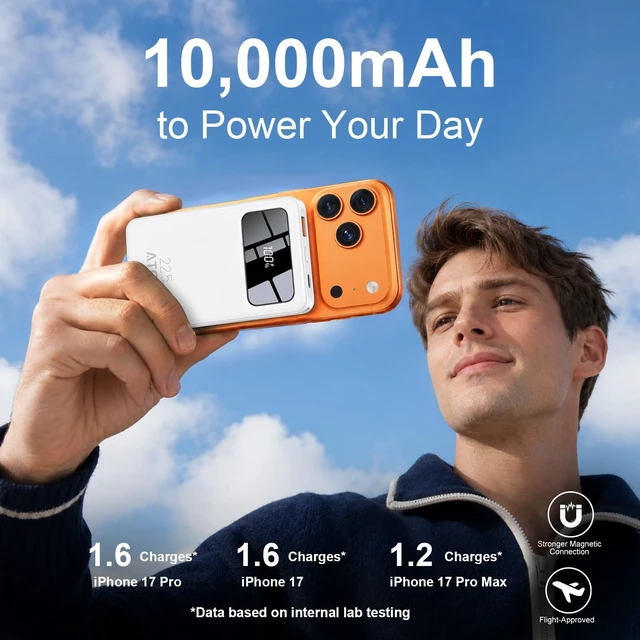 Alt view image 2 of 7 - ATGIH 10000mAh Magnetic Wireless Power Bank, 5-in-1 Portable Charger with 2 Built-in Cables, 22.5W PD Fast Charging Magnetic Battery Pack for iPhone 17/16/15/14/13/12 and All Series White