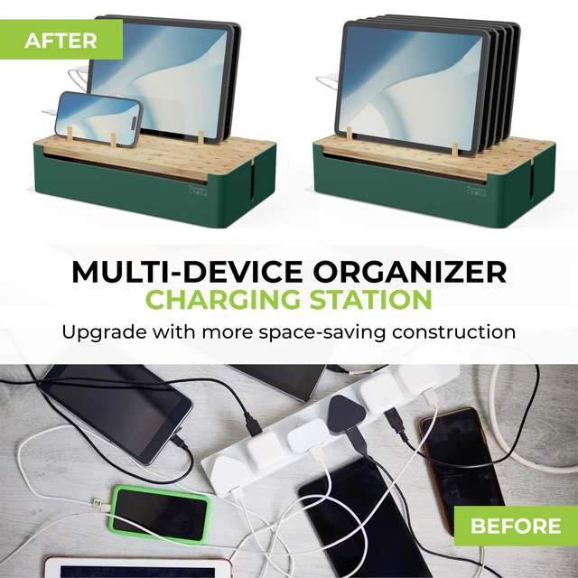 Alt view image 2 of 7 - Prosumer's Choice Bamboo Charging Station - Multi Charger Station Organizer - Desk Docking Station for Phones, Tablets, Laptop - Wooden Charging Station with Removable Dividers - Cables Not Included
