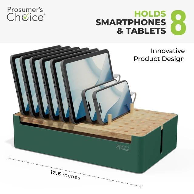 Alt view image 3 of 7 - Prosumer's Choice Bamboo Charging Station - Multi Charger Station Organizer - Desk Docking Station for Phones, Tablets, Laptop - Wooden Charging Station with Removable Dividers - Cables Not Included