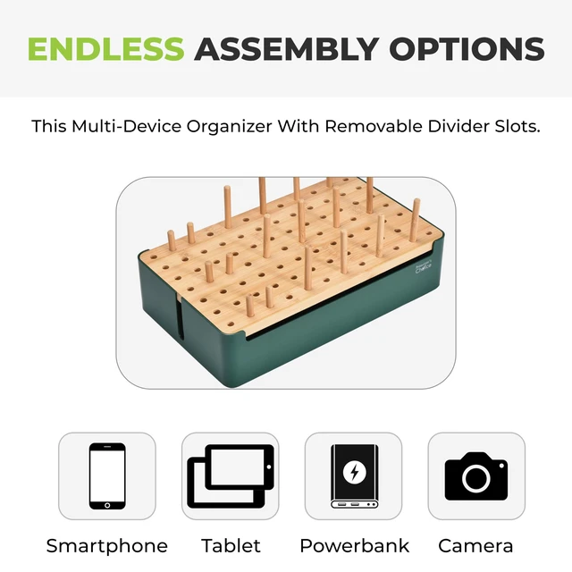 Alt view image 5 of 7 - Prosumer's Choice Bamboo Charging Station - Multi Charger Station Organizer - Desk Docking Station for Phones, Tablets, Laptop - Wooden Charging Station with Removable Dividers - Cables Not Included