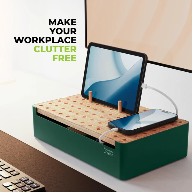 Alt view image 7 of 7 - Prosumer's Choice Bamboo Charging Station - Multi Charger Station Organizer - Desk Docking Station for Phones, Tablets, Laptop - Wooden Charging Station with Removable Dividers - Cables Not Included