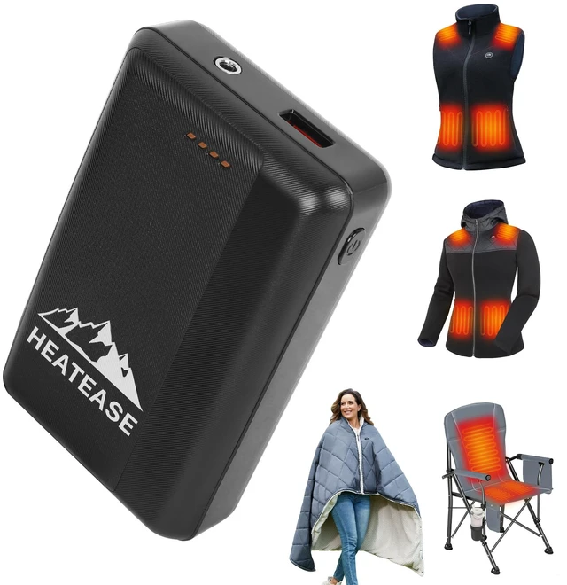 Main image of HeatEase Rechargeable Portable Charger,12V/5V Battery Pack Power Bank | 12V/5V 15000mAh Battery for heated Blanket,Heated Vest, Heated Jacket,Heating Clothing,Heated Camping Chair and Phones