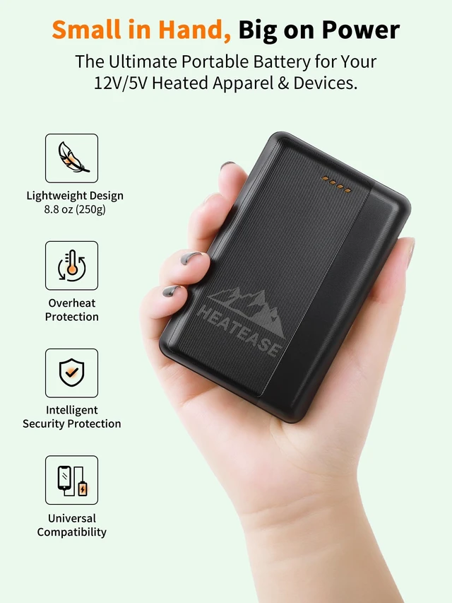 Alt view image 4 of 5 - HeatEase Rechargeable Portable Charger,12V/5V Battery Pack Power Bank | 12V/5V 15000mAh Battery for heated Blanket,Heated Vest, Heated Jacket,Heating Clothing,Heated Camping Chair and Phones