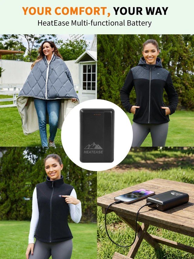 Alt view image 5 of 5 - HeatEase Rechargeable Portable Charger,12V/5V Battery Pack Power Bank | 12V/5V 15000mAh Battery for heated Blanket,Heated Vest, Heated Jacket,Heating Clothing,Heated Camping Chair and Phones