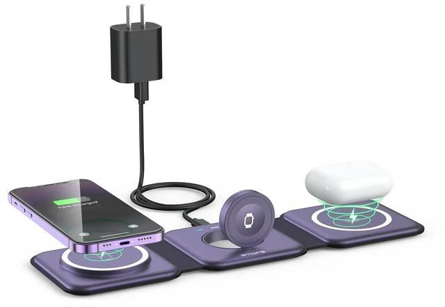 Main image of 3 in 1 Wireless Charging Station for Apple,Foldable Magnetic Travel Charger Portable Charging Pad for Magsafe Multiple Devices iPhone 17/16/15/14/13/12 Pro/Max,Watch,AirPods Bedside Office Stand etc.