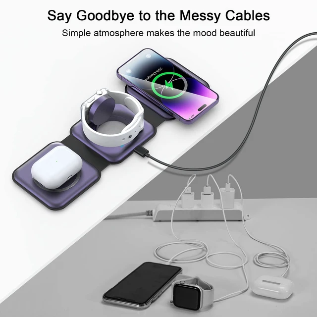Alt view image 4 of 7 - 3 in 1 Wireless Charging Station for Apple,Foldable Magnetic Travel Charger Portable Charging Pad for Magsafe Multiple Devices iPhone 17/16/15/14/13/12 Pro/Max,Watch,AirPods Bedside Office Stand etc.
