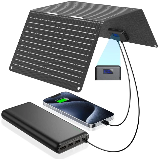 Main image of Ecosonique 30W Portable Foldable Solar Panel Charger with USB-C & USB-A | Lightweight, ETFE, Waterproof, Compatible with Camping, Outdoor, Travel with Cell Phones, iPhone, iPad, Samsung, Power Banks