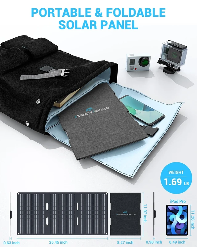 Alt view image 6 of 7 - Ecosonique 30W Portable Foldable Solar Panel Charger with USB-C & USB-A | Lightweight, ETFE, Waterproof, Compatible with Camping, Outdoor, Travel with Cell Phones, iPhone, iPad, Samsung, Power Banks
