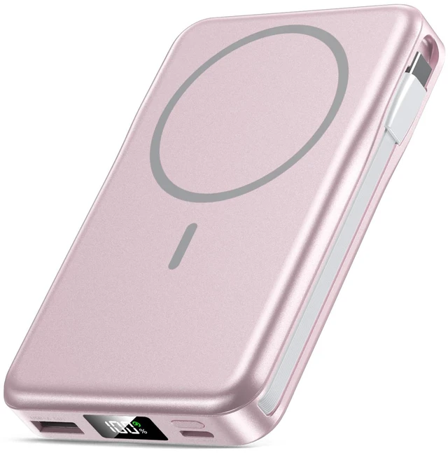 Main image of Magnetic Portable Charger 10000mAh, 20W Power Bank with Built in Cable | 20W Fast Charging for Magsafe Battery Pack with LED Display, Travel Essential for iPhone 18/17/16/15/14/13 Pro/Pro Max-Pink