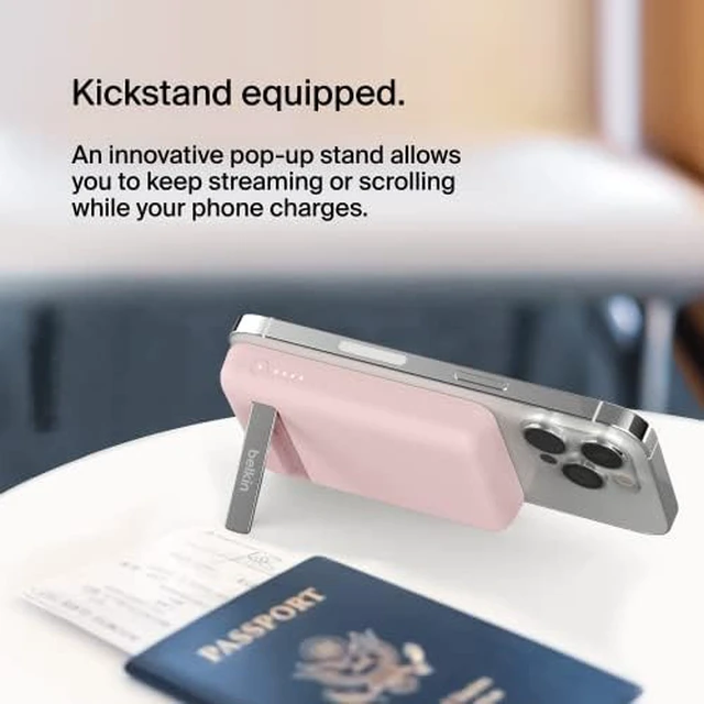 Alt view image 6 of 7 - Belkin 5000mAh 7.5W MagSafe Power Bank with Kickstand | Wireless Charging Battery Pack, iPhone 17, Air, Pro, Pro Max, iPhone 16, AirPods, Apple Watch, Pixel 10, Magnetic