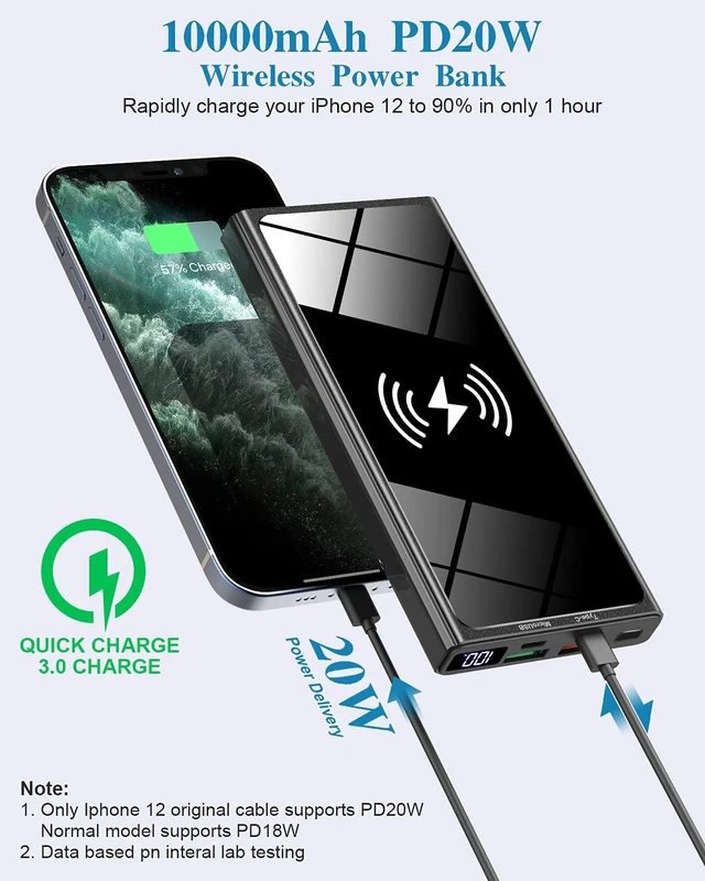 Alt view image 2 of 7 - Wireless Portable Charger, Ultra Slim PD20W USB C Fast Charging 10000mAh Power Bank LED Display, External Battery Pack, Travel Essential Phone Powerbank for iPhone 17 16 Samsung S25 Google etc (black)