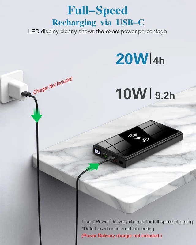 Alt view image 4 of 7 - Wireless Portable Charger, Ultra Slim PD20W USB C Fast Charging 10000mAh Power Bank LED Display, External Battery Pack, Travel Essential Phone Powerbank for iPhone 17 16 Samsung S25 Google etc (black)