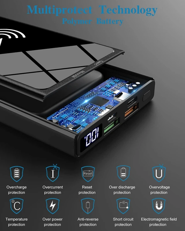 Alt view image 7 of 7 - Wireless Portable Charger, Ultra Slim PD20W USB C Fast Charging 10000mAh Power Bank LED Display, External Battery Pack, Travel Essential Phone Powerbank for iPhone 17 16 Samsung S25 Google etc (black)