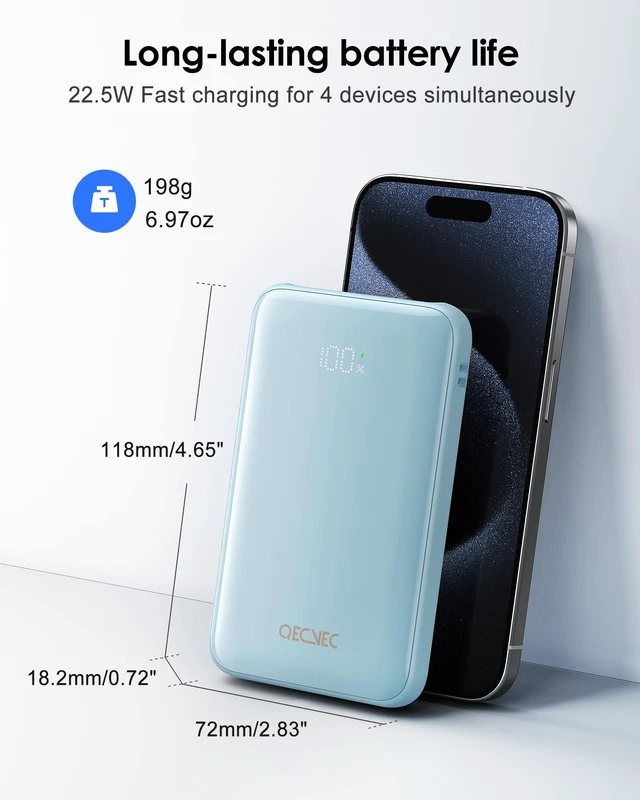 Alt view image 3 of 5 - Qecvec Portable Charger 10000mAh, 22.5W Fast Charging Power Bank | 10000mAh Compact Portable Phone Charger Built in Cable, Portable Phone Charger for iPhone and More,Travel Essentials (Blue)