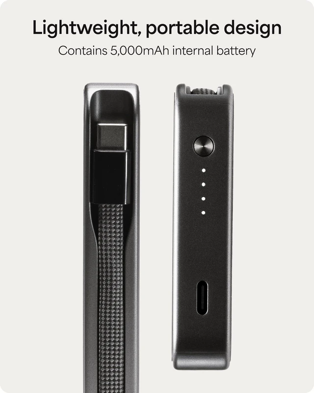Alt view image 3 of 7 - Mophie Powerstation Plus mini 5K Portable Charger, Signature Series | 5,000mAh Power Bank for iPhone 17 / 16, Integrated USB-C Cable, 20W Fast Charging, Premium Materials, Airline Friendly