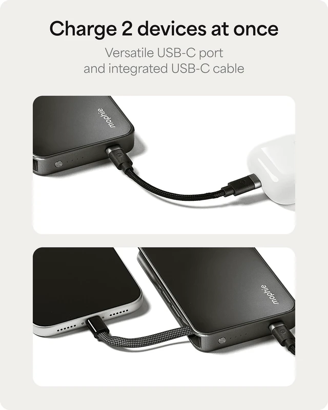Alt view image 5 of 7 - Mophie Powerstation Plus mini 5K Portable Charger, Signature Series | 5,000mAh Power Bank for iPhone 17 / 16, Integrated USB-C Cable, 20W Fast Charging, Premium Materials, Airline Friendly