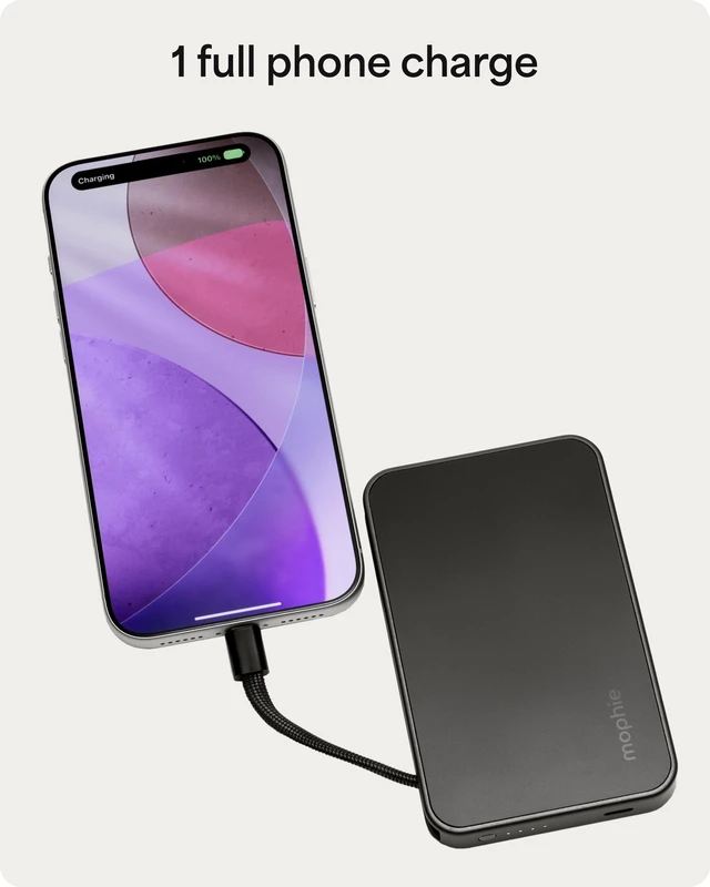 Alt view image 6 of 7 - Mophie Powerstation Plus mini 5K Portable Charger, Signature Series | 5,000mAh Power Bank for iPhone 17 / 16, Integrated USB-C Cable, 20W Fast Charging, Premium Materials, Airline Friendly