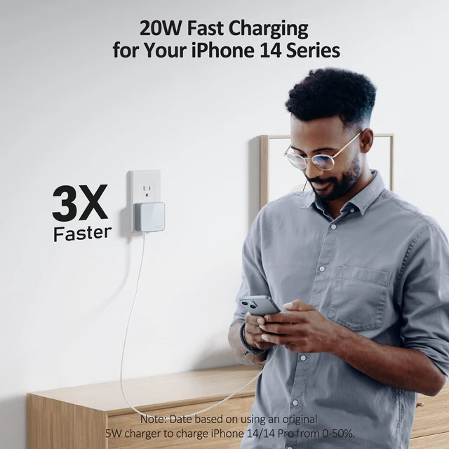Alt view image 3 of 7 - Nekmit USB C Charger, Thin Flat 52W 4-Port Fast Wall Charger with Two 20W Power Delivery and 2 USB Port for iPhone 14/14 Pro/14 Pro Max, Galaxy, Pixel, iPad Pro, AirPods Pro and More, Blue