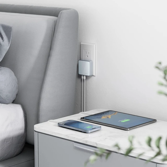 Alt view image 4 of 7 - Nekmit USB C Charger, Thin Flat 52W 4-Port Fast Wall Charger with Two 20W Power Delivery and 2 USB Port for iPhone 14/14 Pro/14 Pro Max, Galaxy, Pixel, iPad Pro, AirPods Pro and More, Blue