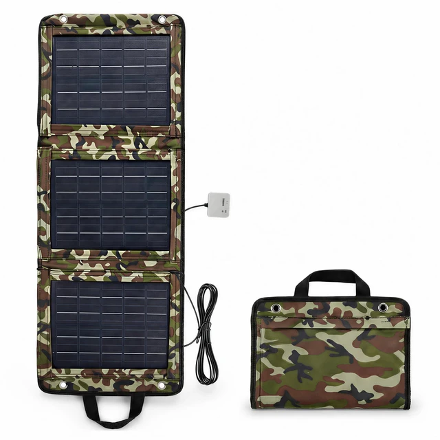 Main image of 28 W Portable Solar Panel Charger,Foldable with Dual USB Ports for Phones | Lightweight ETFE solar charger for camping, hiking and backpacking; compatible with phones and USB power banks
